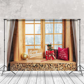 Lofaris Holz Fenster Geschenk Winter Wald Weihnachten Hintergrund